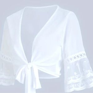 SHEIN Curve cropped tie blouse